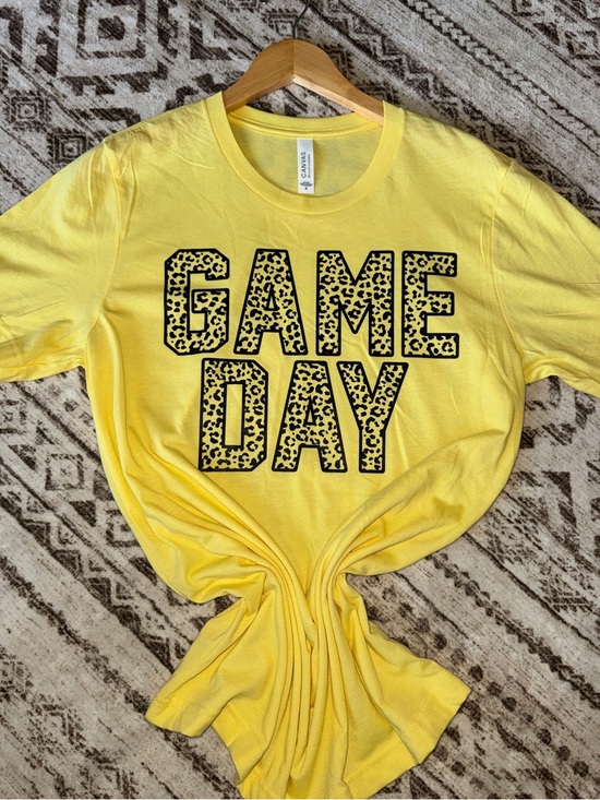 Bella Canvas Tops - Bella Canvas Yellow GAME DAY Tee with Leopard Print Letters